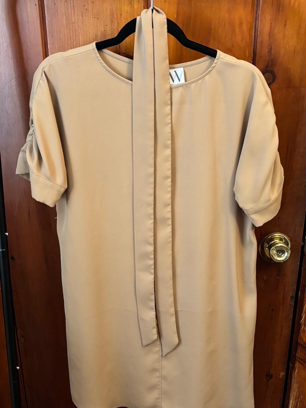 Worthington Taupe Shift Dress with Neck Tie